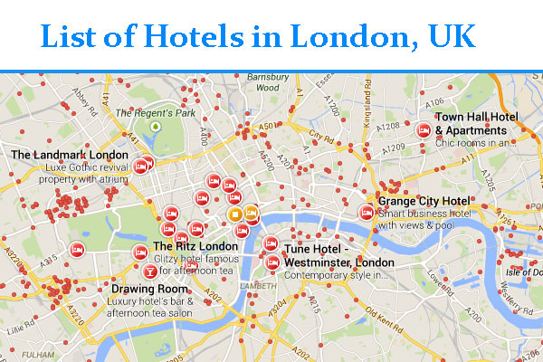 List of Hotels in London, UK